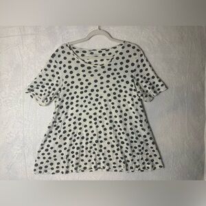 Gudrun Sjoden Large Lagenlook T Shirt Cotton Black‎ White Polka Dot